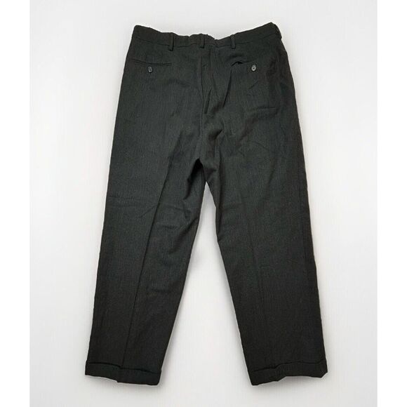 VTG‎ Harold Powell Wool Pants Pleated Mens 36X30 Tweed Cuffed Trousers Charcoal - Picture 1 of 10
